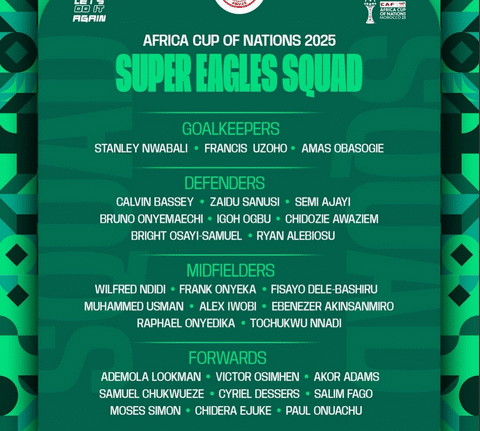 Super Eagles Final AFCON Squad Named with Okoye and Boniface Dropped