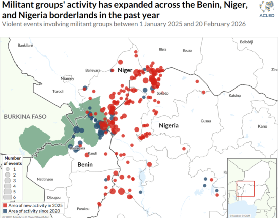 Militant Violence Escalated 262% in Nigeria–Niger–Benin Borderlands in 2025 says ACLED